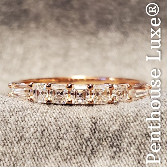 REAL Asscher Moissanite 925 Sterling Silver 14k Rose Gold Ring Band - Picture 2 of 6